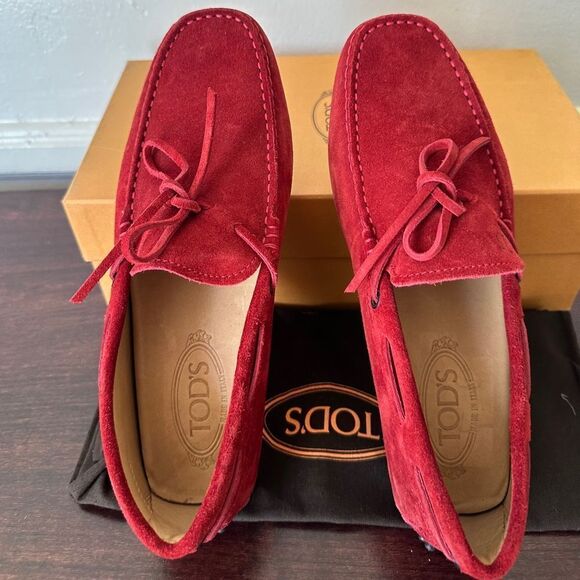 TOD’S  unisex Red Suede slip-on driving Loafers size US6 1/2 , EU 39-40 new - Picture 11 of 12